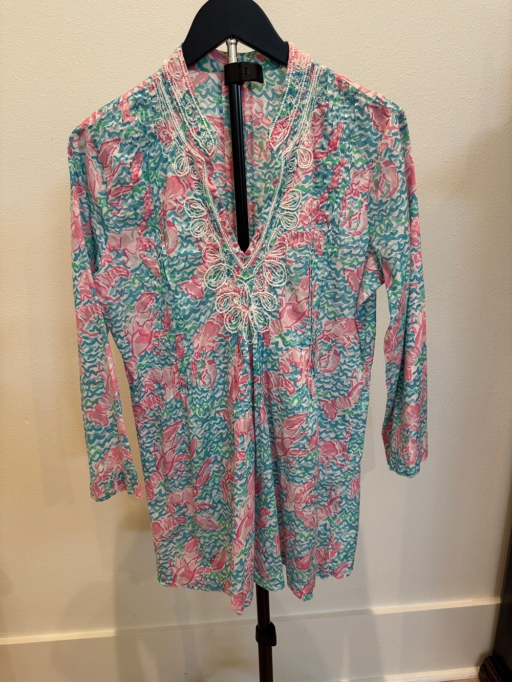 Lilly Pulitzer Pink & Aqua Floral Beaded Tunic